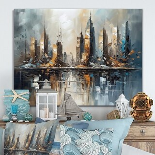 Designart "Blue And Black Building The Cityscape" City Art Deco Metal